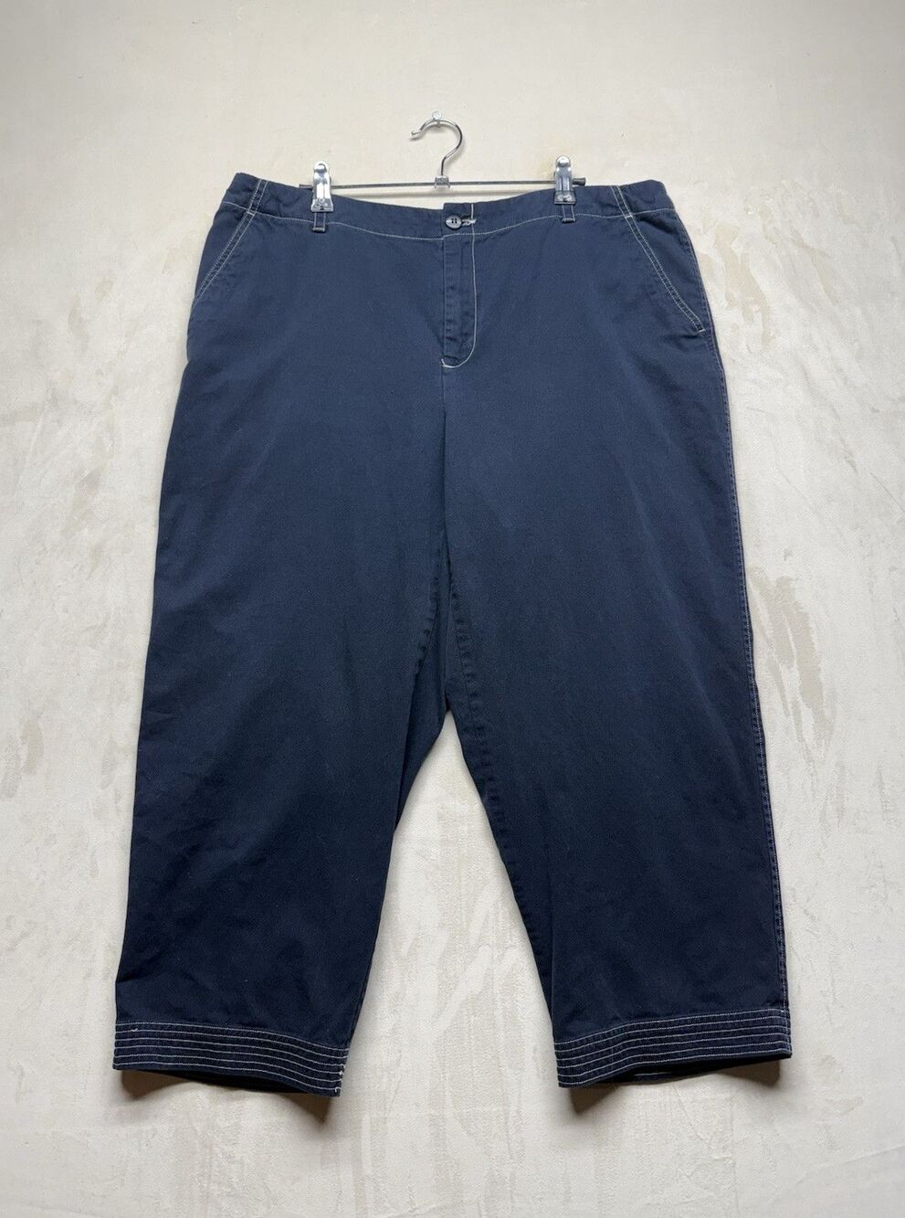 First Issue Capri Pants Women’s 16 Blue Navy High Rise Cropped Stitch Cotton